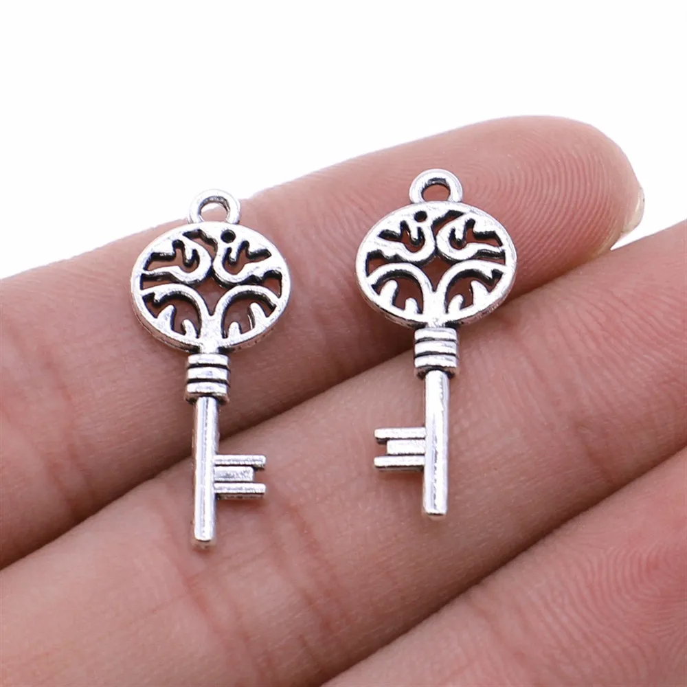 

Wholesale 200pcs/bag 11x27mm Key Charms Wholesale Antique Silver Color For Jewelry Making Zinc Alloy Charms