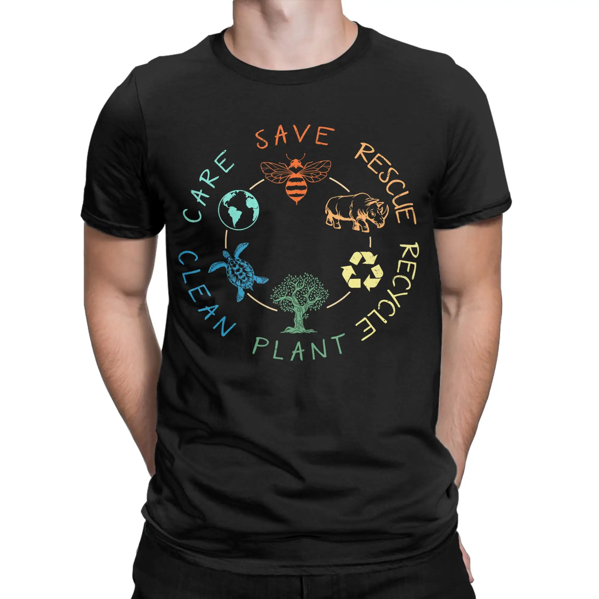 Harajuku T-Shirt Save Bees Rescue Animals Recycle Plastic Earth Day T Shirts  Novelty Tee Shirt for Summer Short Sleeve Tops
