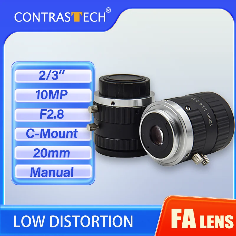 CONTRASTECH Fixed Lens C-Mount 10MP 2/3 Inch CMOS 20mm F1.8 HD Camera Lenses For  Machine Vision CCTV Industrial Cameras New