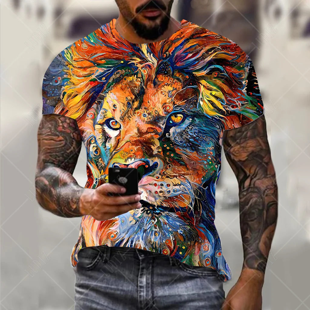 Men\'s Lion T-shirt Fashion 3d Printed T Shirt Animal Pattern Short-sleeved Oversized Streetwear Tees Summer Casual Men\'s Tops