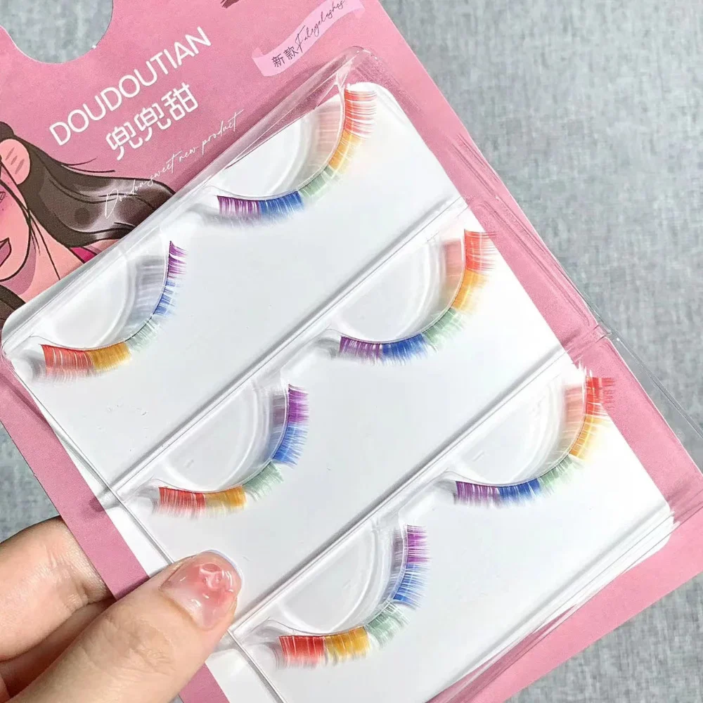

3 Pairs Rainbow Color Lower Eyelashes Natural Manga Fairy False Eyelash Transparent Terrier Full Stripe Lashes Extension Makeup