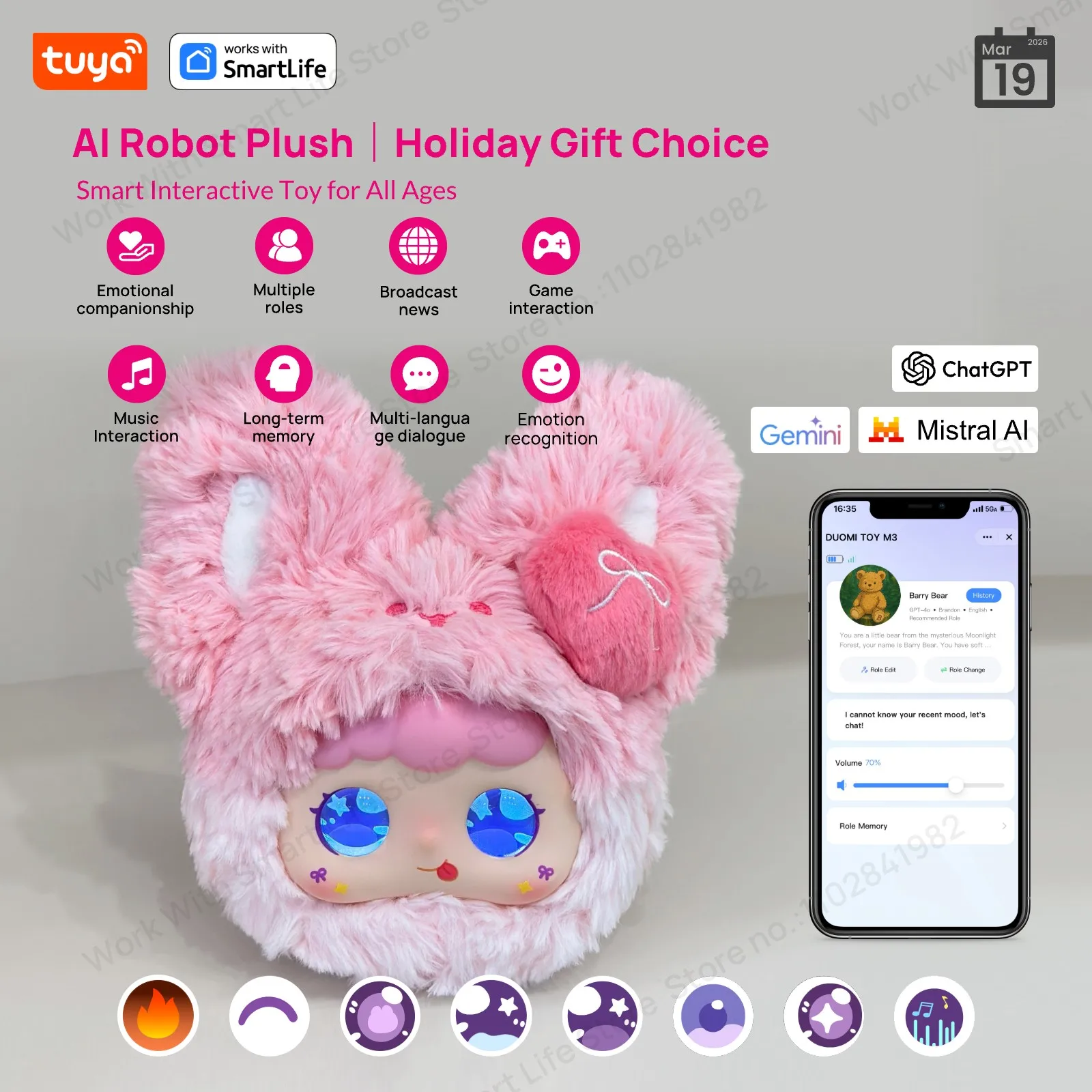 

Розовый-милый робот-компаньон для домашних животных личи с искусственным интеллектом | Сенсорная интерактивная умная игрушка с приложением Tuya | Распознавание голоса и эммов | # 1 подарок на выбор всех возрастов