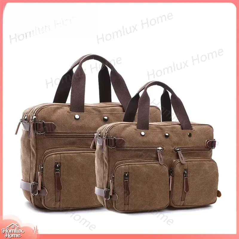 Large Capacity Unisex Canvas Laptop Bag Satchel with Leather Lining Briefcase Handbag Travel Backpack for Men Women Business
