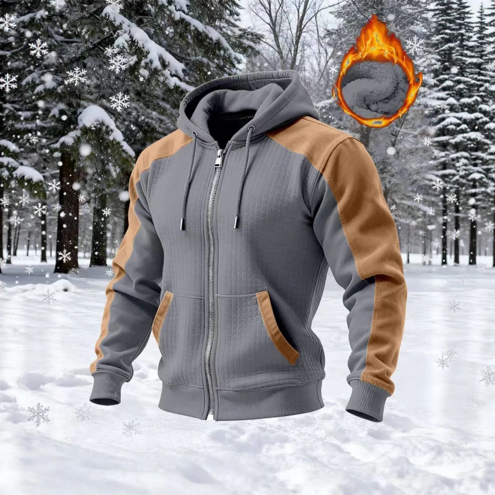 

Men's zip-up pullover with hood and fleece jacket - stylish casual warm loose-fitting with large pockets as an outerwear top