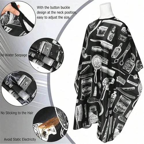 Imagen 2 del producto WANMEI-Juego de capa de peluquero, capa de estilista de peluquero con hebilla ajustable, cepillo para quitar el polvo y peine, herramienta de barbería