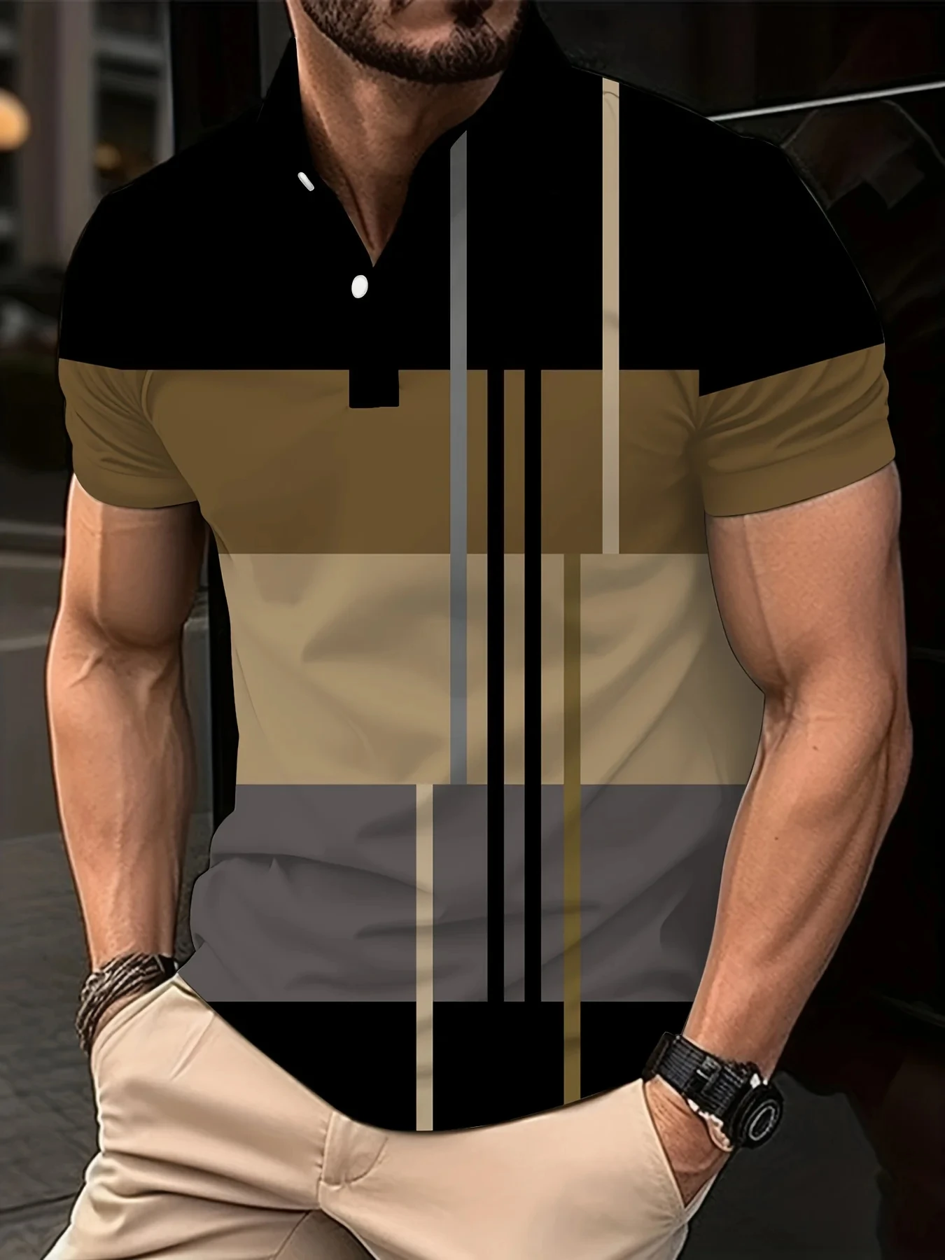 

Minimally striped contrasting men short sleeved polo shirt fitness sports short sleeved golf Casual outdoor training running top