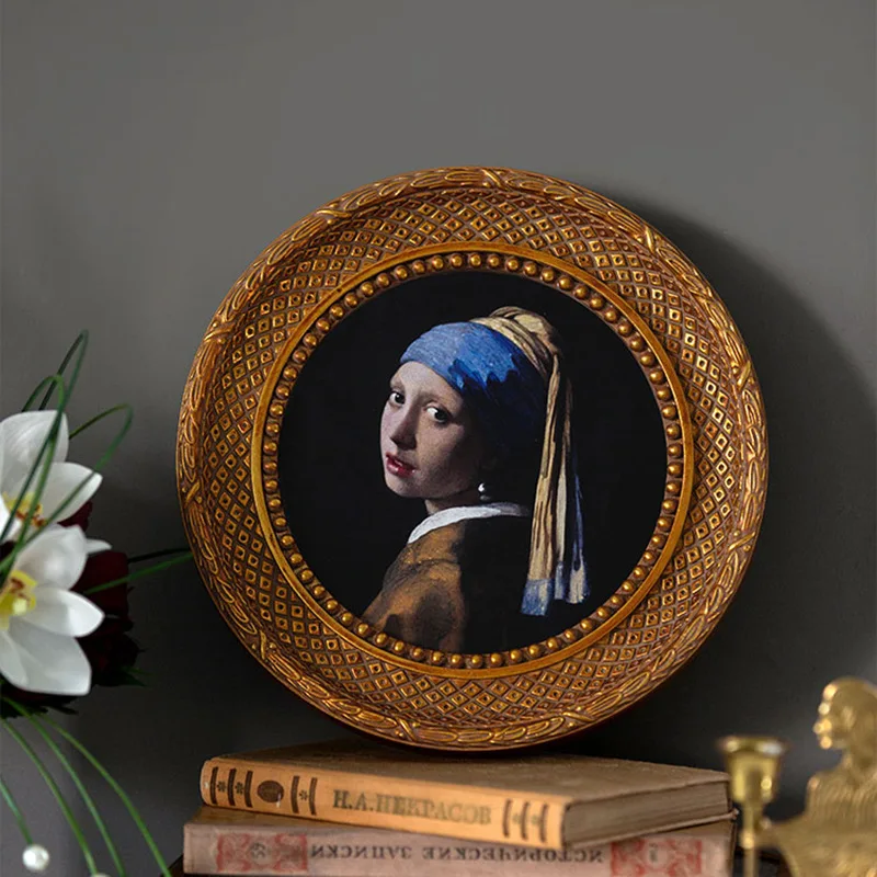 

European Foreign Trade French Style Old Wall-Mounted Resin Photo Frame Round Retro Mirror Embossed Imitation Wood Gold Canvas Fr