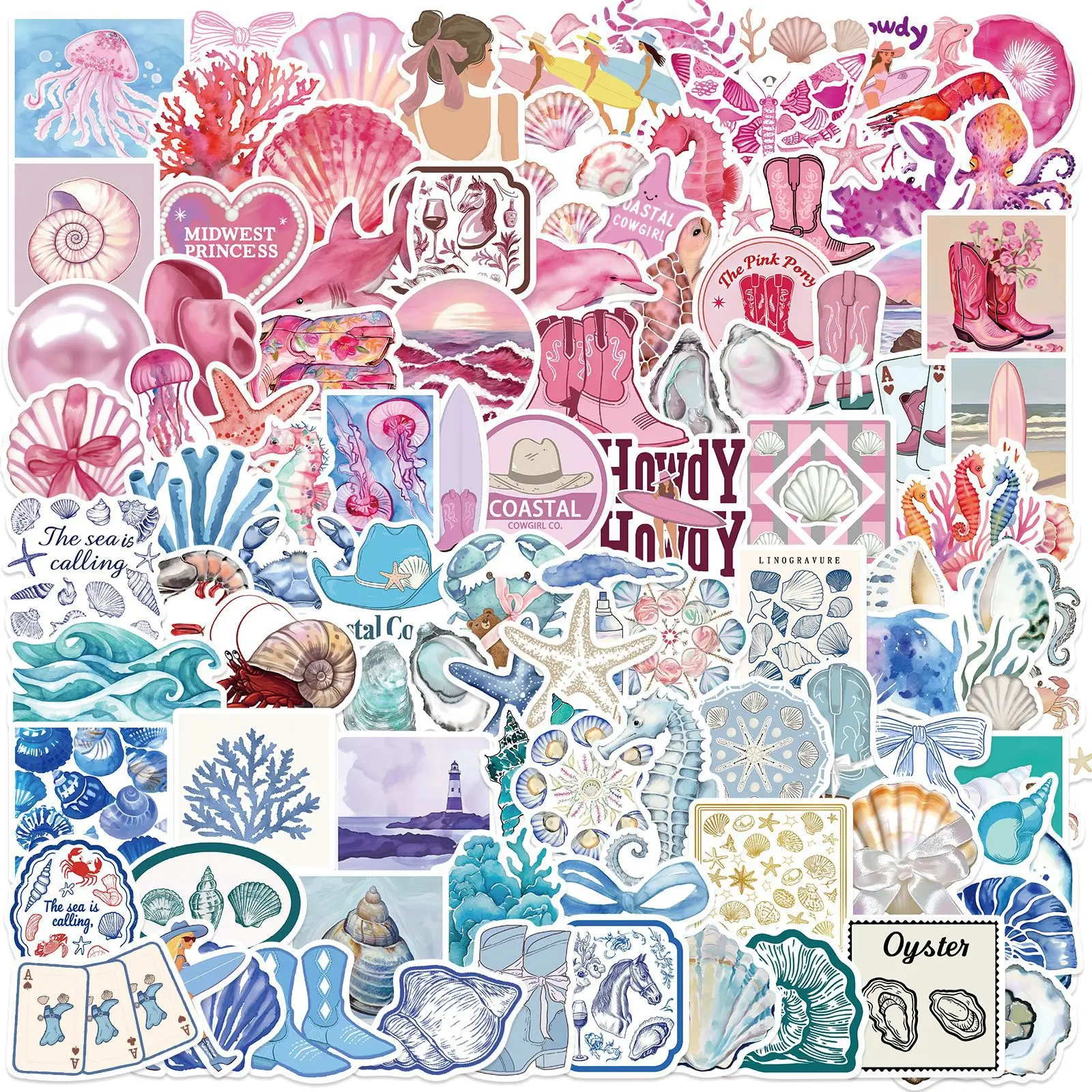 10/50/100pcs Pink Sea Blue Ocean Coast Graffiti Stickers Decals for DIY Notebook Scrapbooking Laptop Pad Phone Suitcase