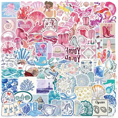 10/50/100pcs Pink Sea Blue Ocean Coast Graffiti Stickers Decals for DIY Notebook Scrapbooking Laptop Pad Phone Suitcase