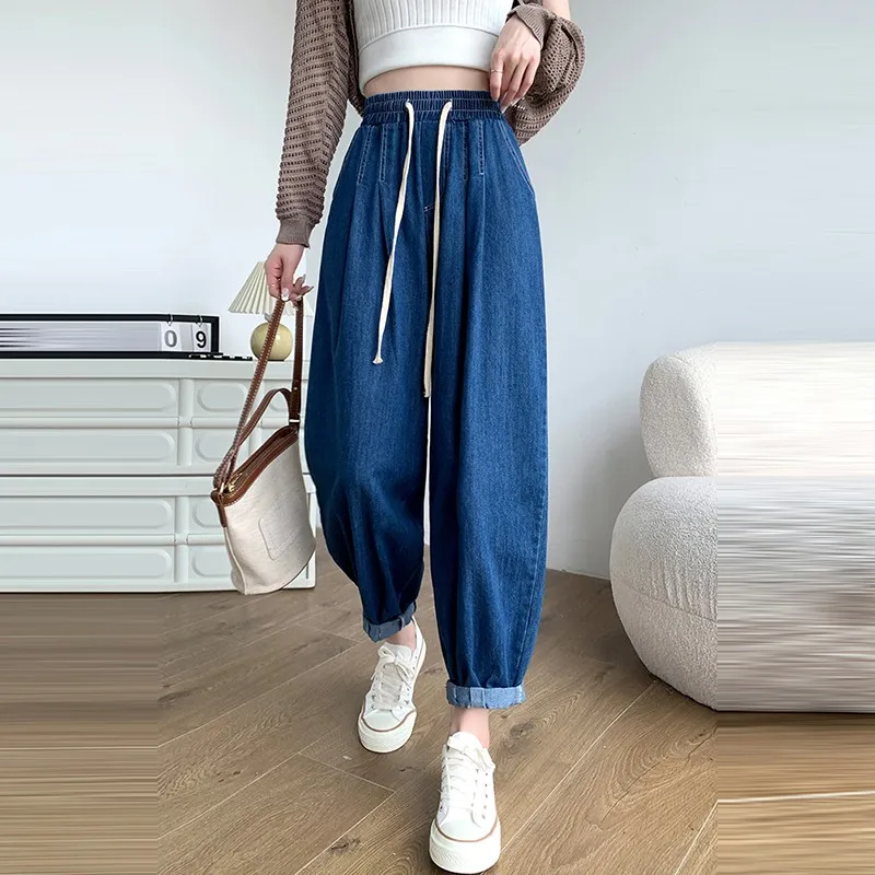 100% Baumwolle Frauen Casual Jeans Neuankömmling Herbst einfachen Stil Grundlagen lose weibliche hohe Taille Denim Harems hose w1897