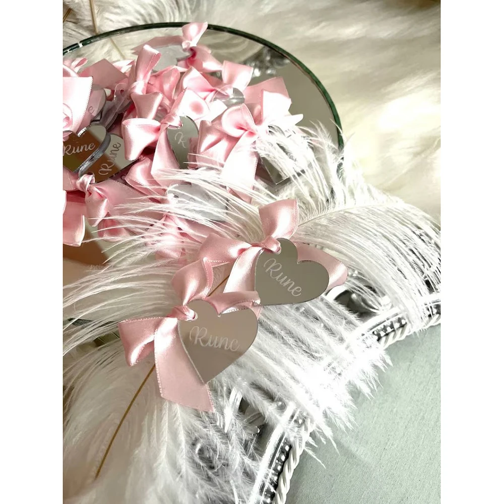 Baby Clothing Names - パーソナライズされたアクリルミラータグ,20個,50個,100個,刻印されたハートのウェディングタグ,ケーキチャーム,洗礼,出産祝い