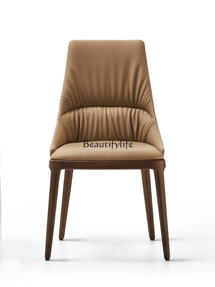 

Simple Genuine Leather Nordic Light Luxury Armchair Solid Wood Desk Chair