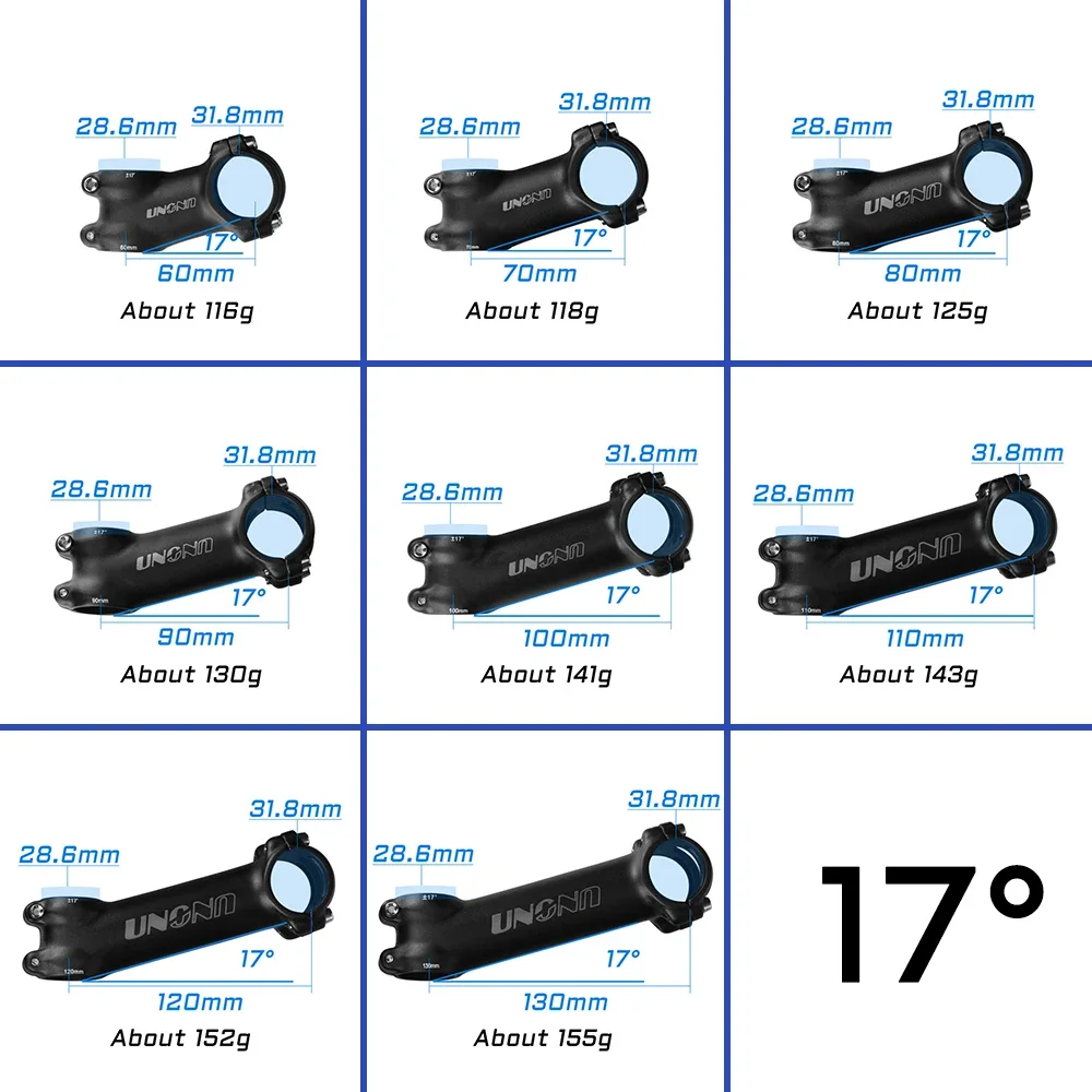 UNO Ultralight Bike Stem 7/17 Degree MTB Road Bicycle Stem 31.8mm 60/70/80/90/100/110/120/130mm Mountain MTB Bicycle Power Parts