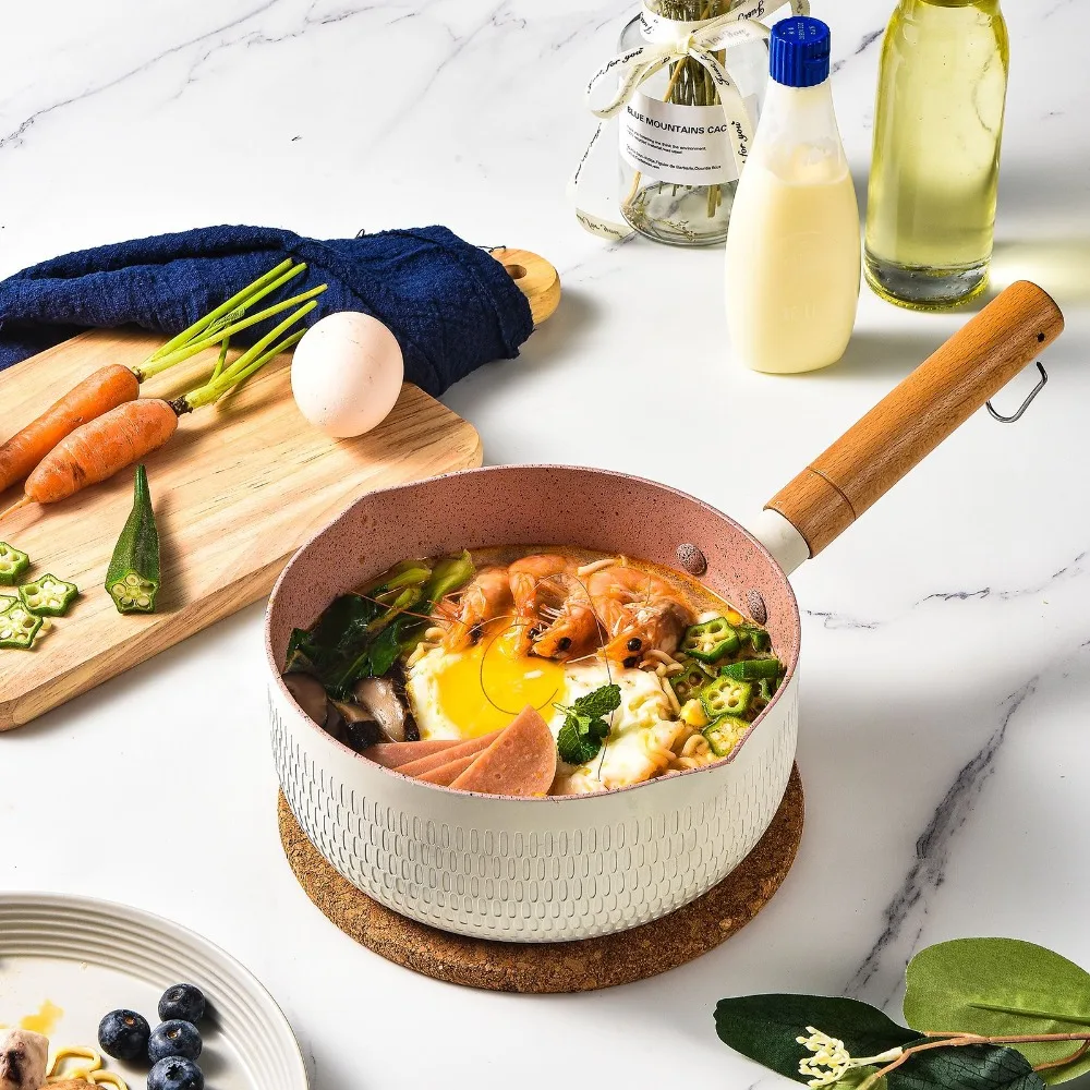 

Японская кастрюля с деревянной ручкой, универсальная сковорода из алюминиевого сплава с антипригарным покрытием и крышкой, горшок для супа с портом, детское питание