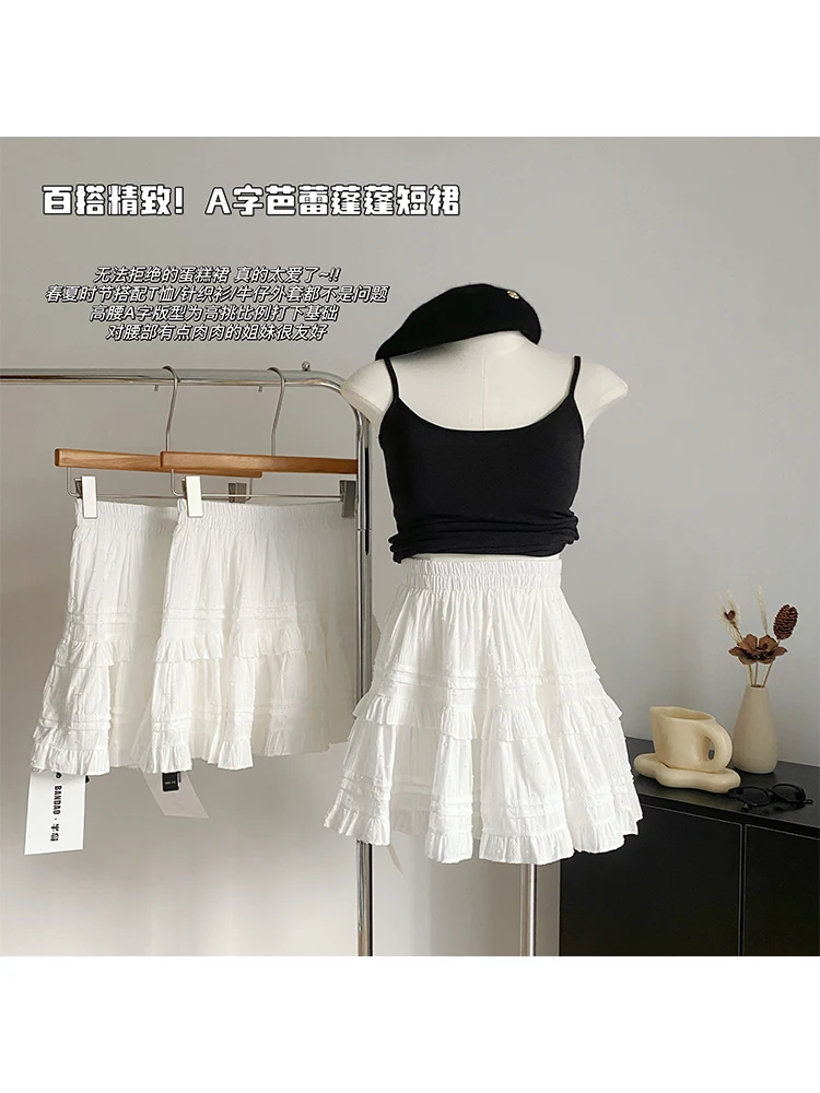 

Women's White A-line Skirt Vintage Aesthetic Y2k Mini Skirt Harajuku Korean Streetwear Kawaii Lolita Skirt 2000s Clothes Summer