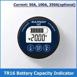 TR16 Tester batteria impermeabile DC 8-80V 50A 100A 350A contatore Coulomb indicatore capacità batteria amperometro voltmetro