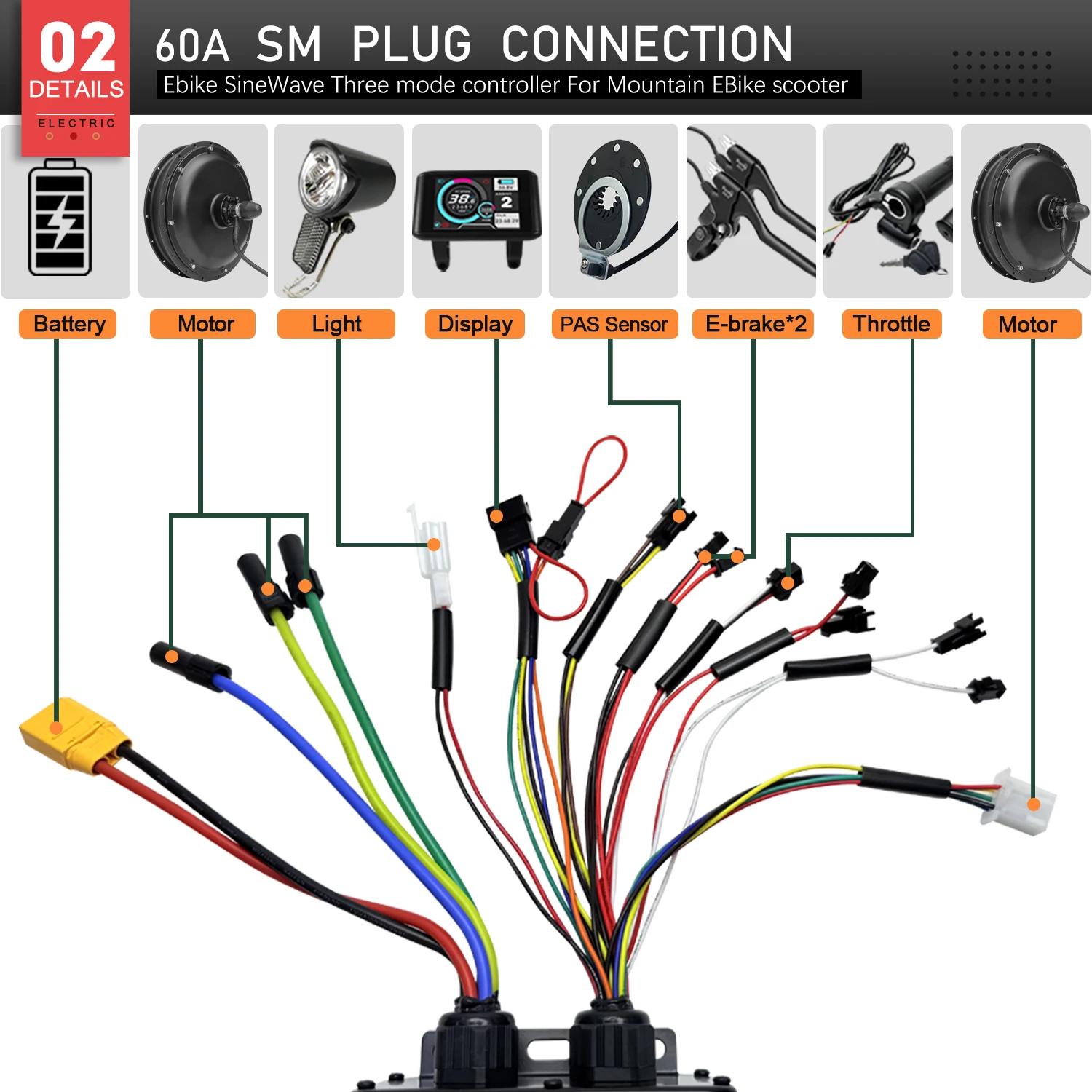 Ebike Conversion Kit 72V 3000W - Controlador de Motor Sin Escobillas de