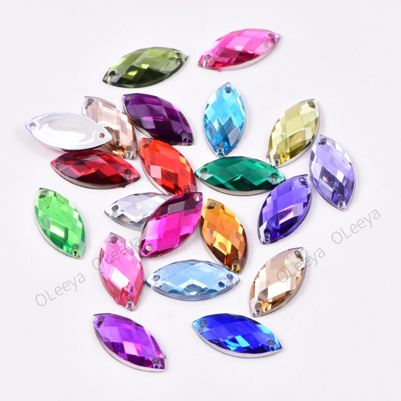 Acrylic Marquise Horse Eye Crystal Mixed Colors Sew On Rhinestones Flatback Sew-on Beads Sewing Garment Accessories F0148