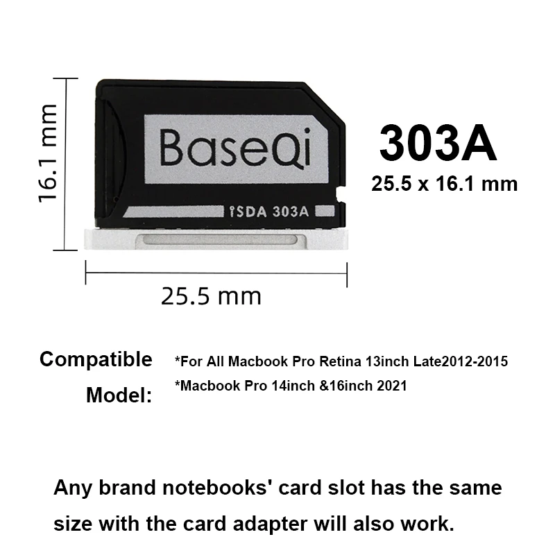 BaseQi pour MacBook Pro Retina13 pouces Year2013 2014 2015 adaptateur de carte Microsd lecteur de carte mémoire Mac Pro