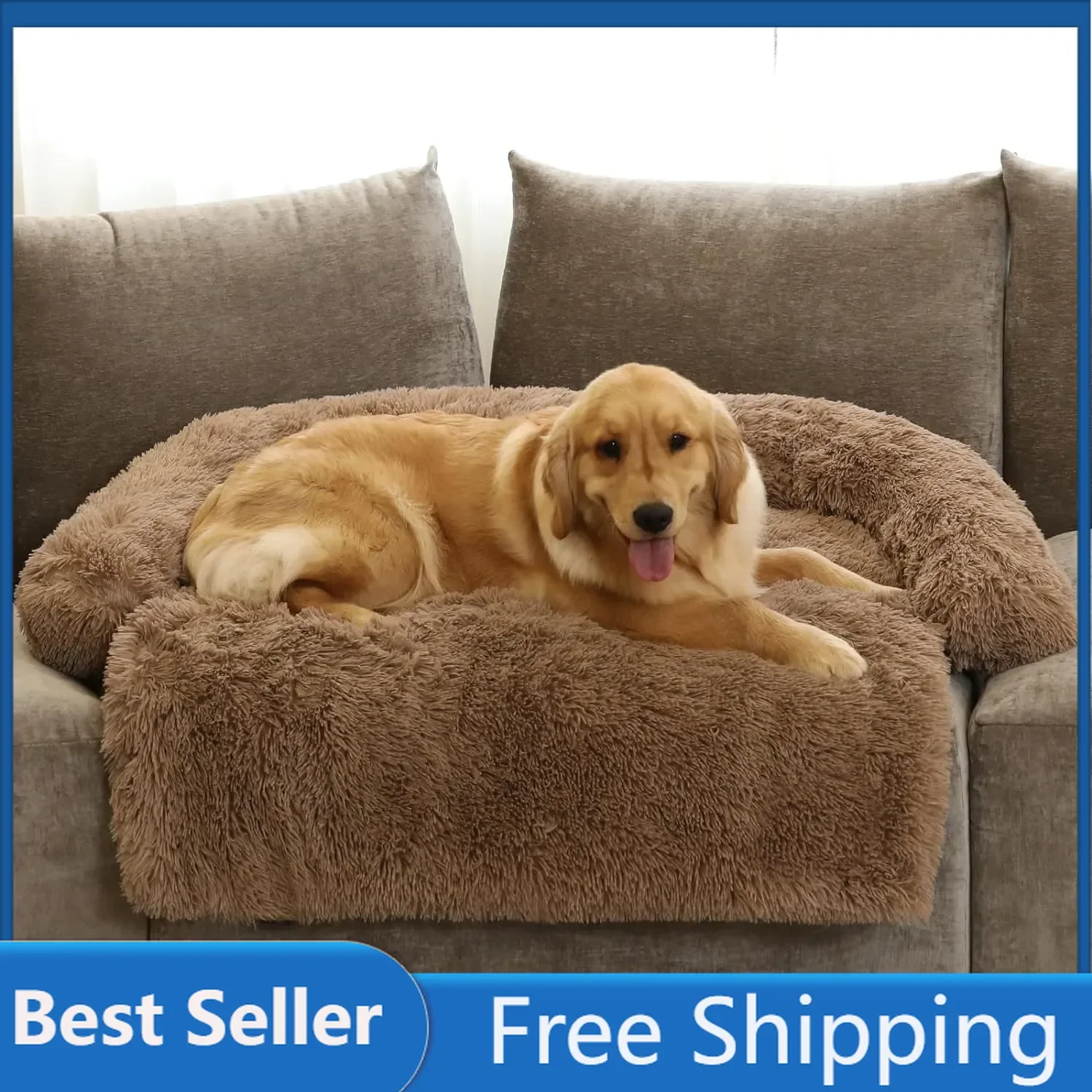 Calming Dog Bed Fluffy Plush Dog Mat for Furniture Protector with Removable Washable Cover for Large Medium Small Dogs and Cats