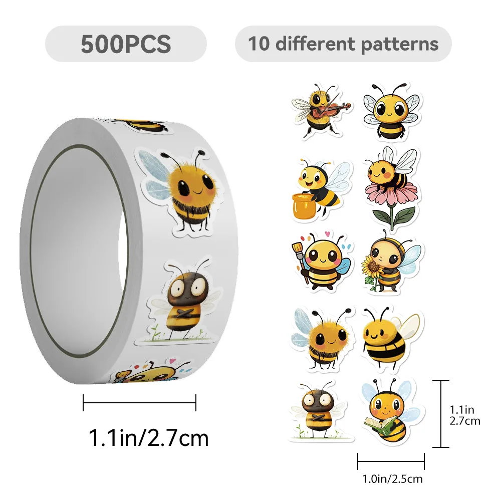 

500Pcs/roll Bee Stickers Teacher Reward Stickers Cute Animal Stickers School Supplies Incentives Roll Sticker