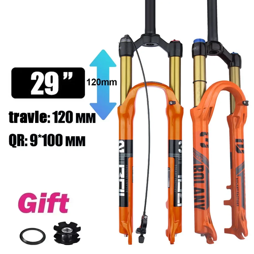 Bolany rim suspension 29 mtb 120mm air suspension 29 mtb straight tube mtb front fork Mountain Bike qr magnesium orange fork