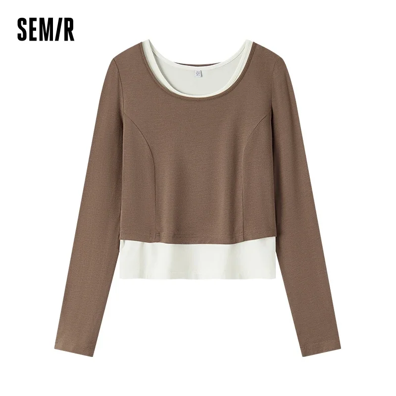 

Semir T-Shirt Women Short Sleeveless T-Shirt Slimming Solid Color Vest 2024 New Autumn Tight-Fitting Two-Piece Set with Elegance