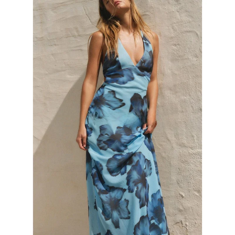 

Летние длинные женские платья Dr с принтом Bal Design Knot Ne с подвесным воротником Vestidos Es De Verano Sin Mangas