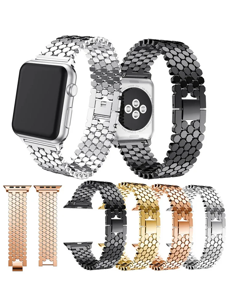 Ze stalowy pasek nierdzewnej do Apple Watch Band 45mm 44mm 41 40mm luksusowa bransoletka metalowy łańcuszek do iWatch serii 1-9 38 42mm