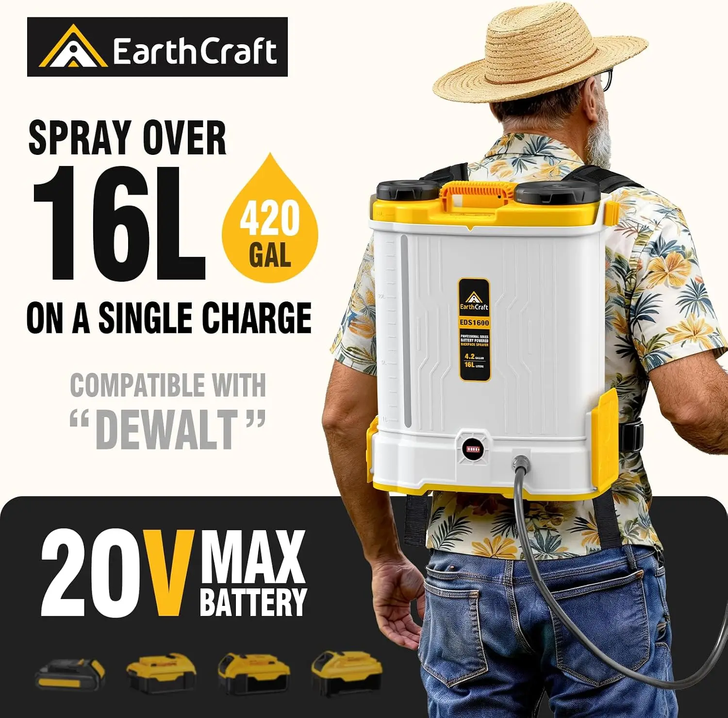 Cordless Backpack Sprayer 4 2 Gal Battery Powered Tool Only Mixing System 6 Spray Nozzles Lawn Garden Yard