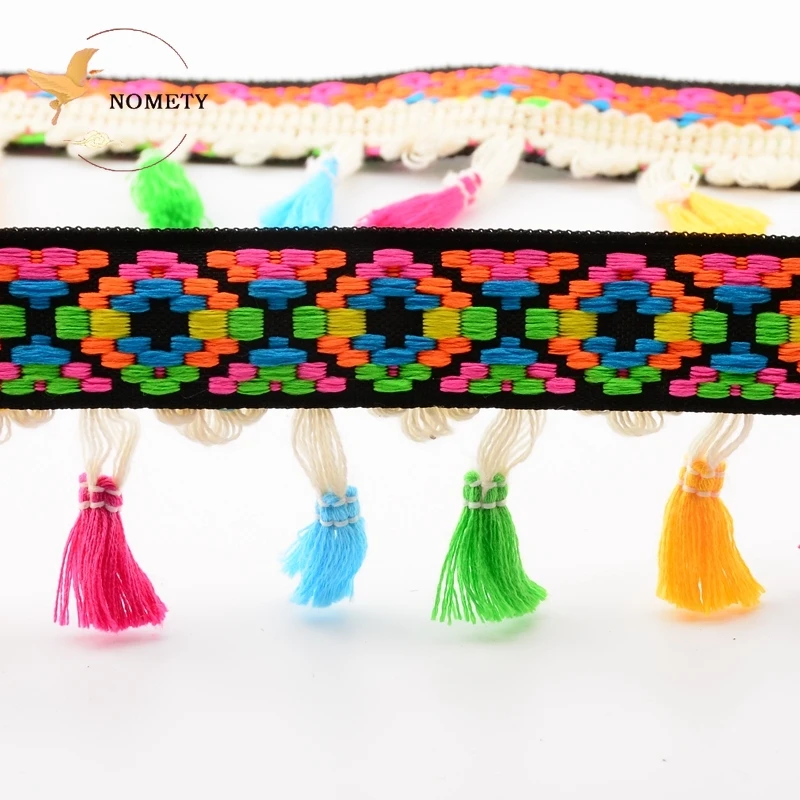 Colorful Ethnic Style Tassels,Lace,DIY Handmade Ornaments,Clothes Skirt Hem Decorative Fringe Accessories,Length 1m