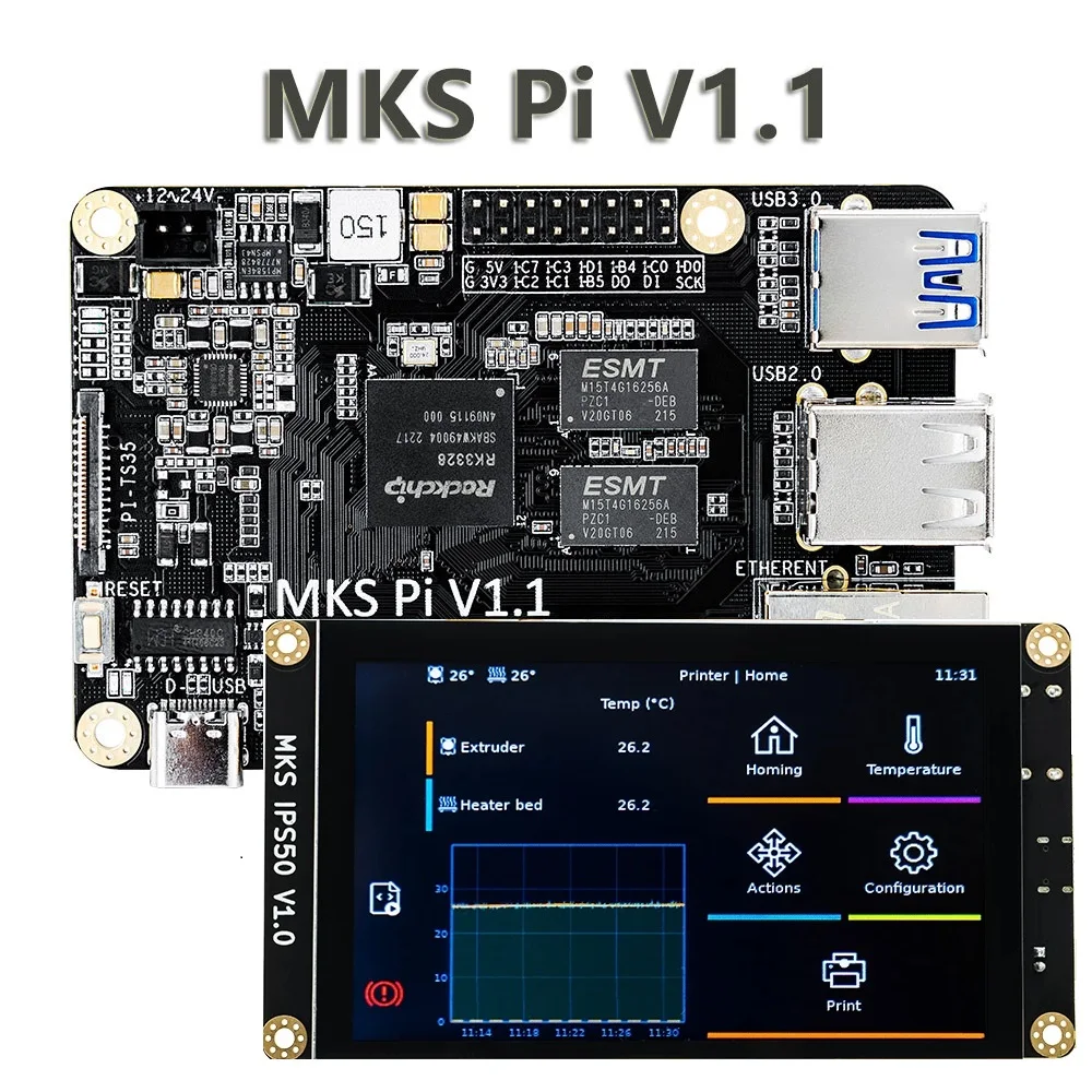 Quad-Core Touch Screen para Raspberry Pi, SOC, Funciona Klipper, MKS PI Board, 64Bits, 3.5 ", 5", RasPi, Voron, VS