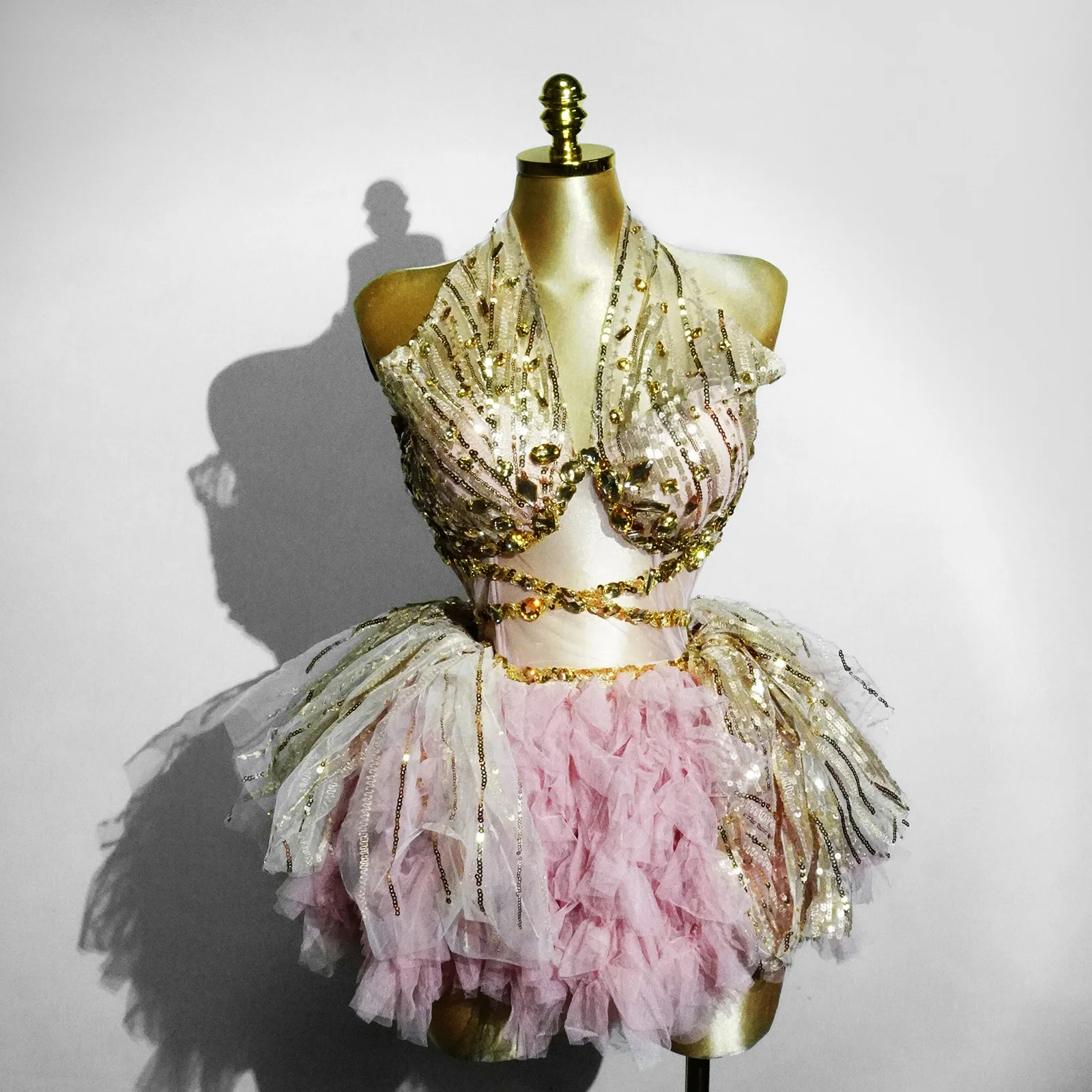 

A Sexy BacklessDress Golden Crystal Transparent Dress For Women Party Club Wedding Birthday Celebrity Ball And Drag QueenOutfits