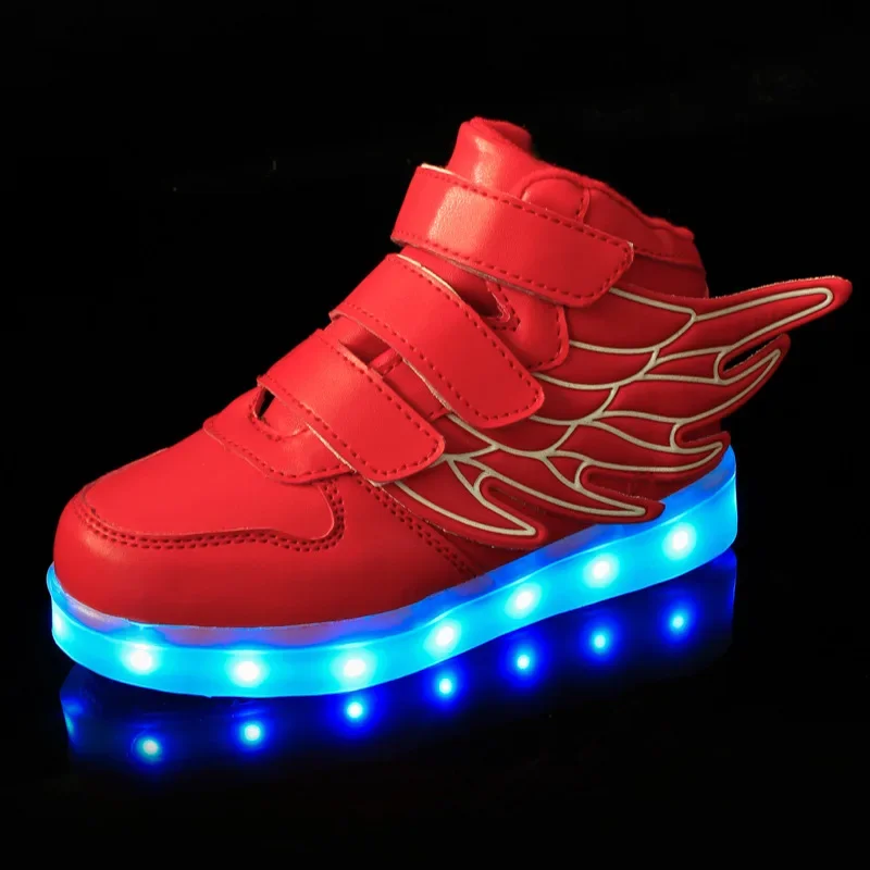 Kids led light up shoes led usb charging luminous sneakers usb charge girls shoes for boy glowing children casual shoes white