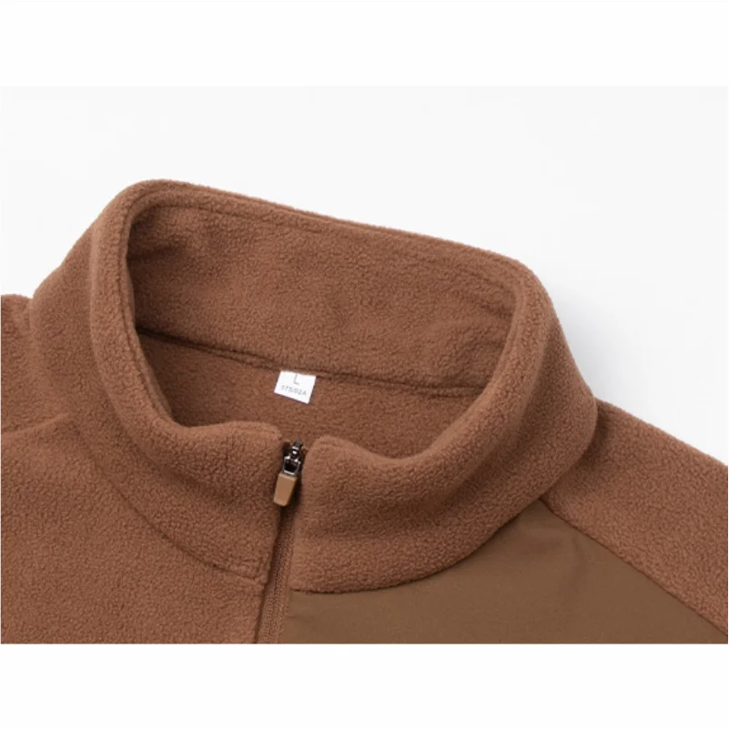 Winter Thickened Polar Fleece Sweatshirt For Men Warm Stand Up Collar Half Zip Long Sleeve Temperament Top Customize Your Design
