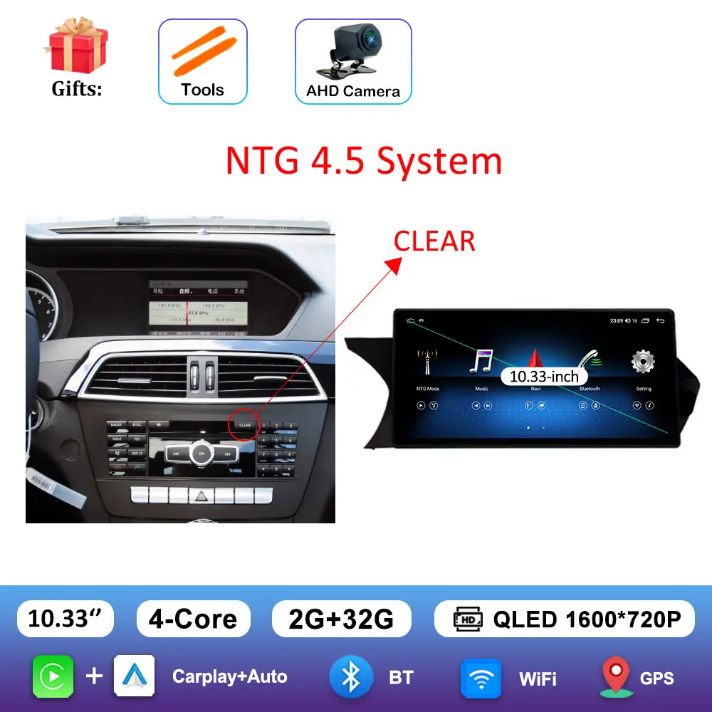 Carplay QLED Ultra-thin Screen Car Multimedia Radio Player for BENZ C CALSS W204 2011 - 2014 Navi GPS BT Android 16 Accessories image 3