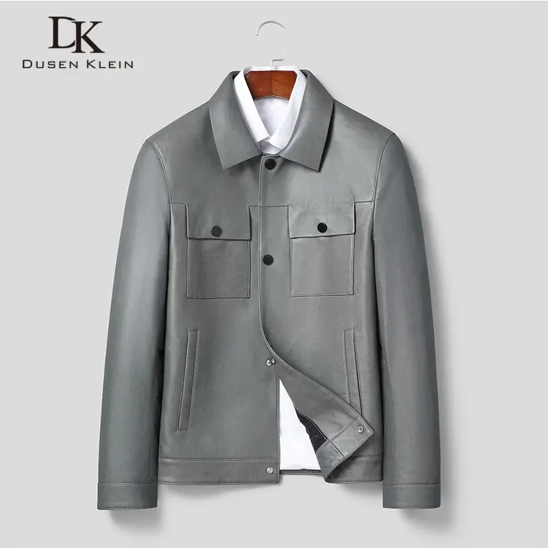 Men Genuine Leather Jacket Real Sheepskin Jackets Casual Grey Pockets Autumn New Jacket for Man L2062