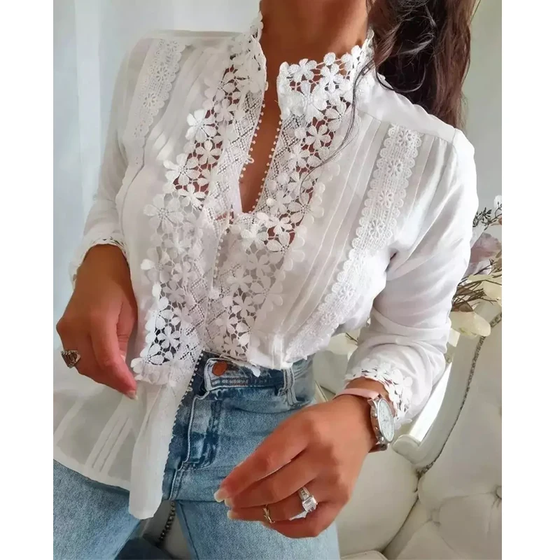 Dentelle blanche Patchwork Floral longue Sve irt femmes trajet Sle coupe droite bulle Sve bouton fermeture longueur classique