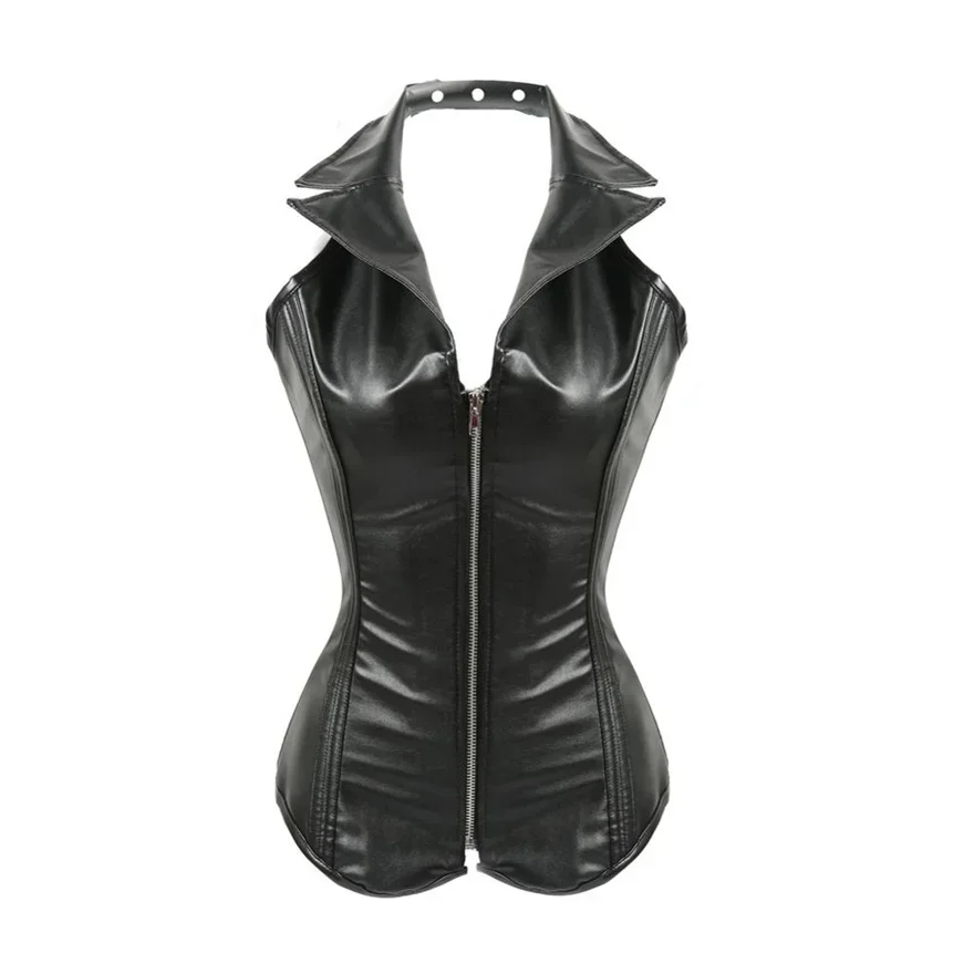 

Steampunk Faux Leather Corset Vest Zipper Spiral Steel Boned Women Slimming Body Sexy Bustier Top Gothic Overbust Corselet