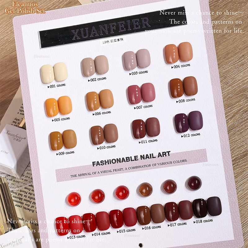 Eleanuos Pop Gel Caramel Lucido 18 PZ Misto Semi Permanente Smalto Marrone UV LED Latte Autunno Inverno Set Salon Latte 15ML