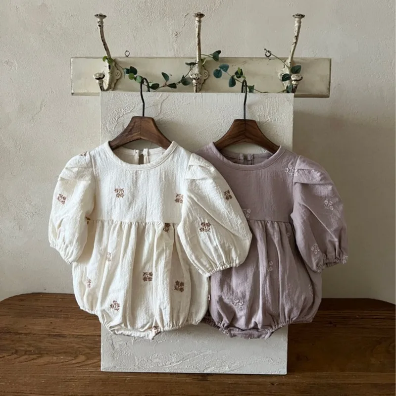 Baby Girl Romper Autumn Long Sleeve Cotton Bodysuit Vintage Floral Embroidery Spring Infant Jumpsuit Newborn Outfit Clothes
