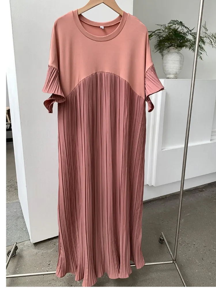 فستان صيفي بطيات مقاس كبير فستان نسائي كوري أنيق فستان فضفاض من Vestidos رداء Elbise فساتين للسيدات فساتين مرقعة