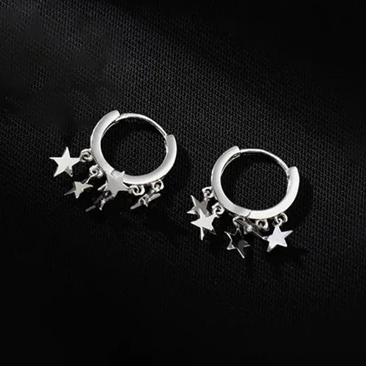 

PONYKISS 925 Sterling Silver Mini Star Tassel Round Hoop Earring for Women Cute Fine Jewelry Minimalist Light Luxury Accessories