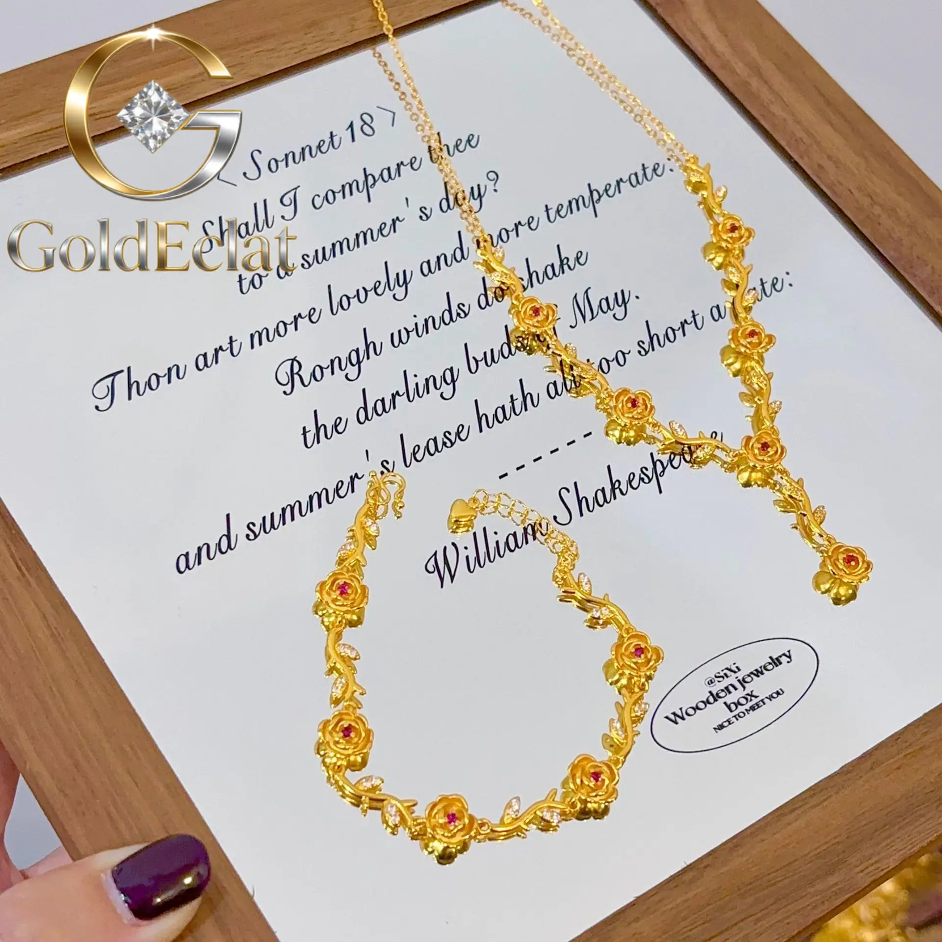 

Роскошный женский браслет GoldEclat из чистого золота 24K 9999 пробы с красными бриллиантами и подвеской в виде розы, цепочка на ключицу