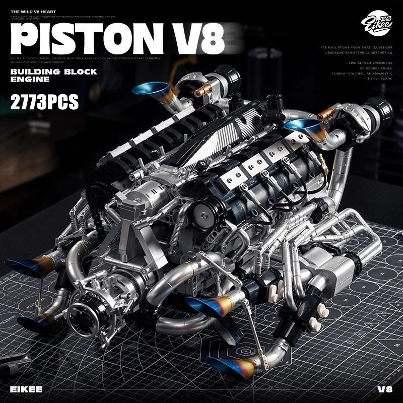 

2773 шт., технология двигателя Бэтмобиля, модель MOC, суперкар V8, комплект строительных блоков двигателя-Twin-Turbo, 8-цилиндровый механический инженерный набор