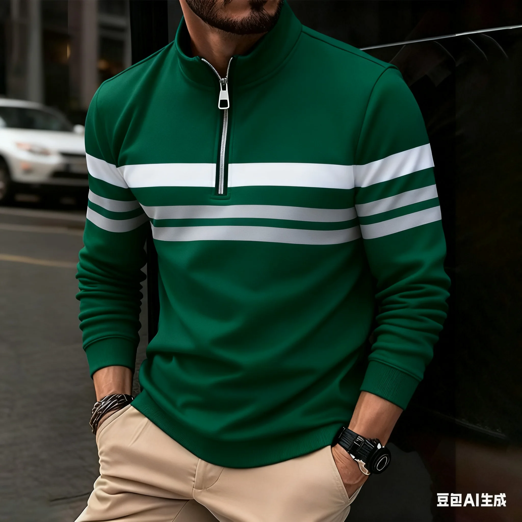 Lustige Streifen Druck männer Sweatshirts Mode Stehkragen Half Zip Langarm Tops Herbst Casual Lose Pullover Straße Kleidung