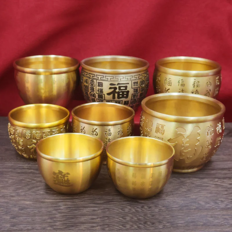 

Brass Wealth-Attracting Rice Jar Hundred Blessings Copper Jar Metal Crafts Business Gifts Chinese Style Home Office Calligraphy