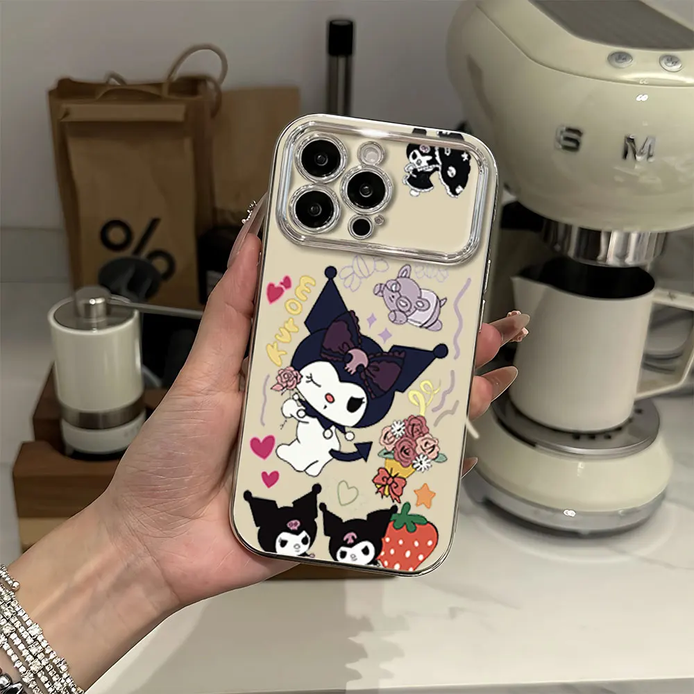 MINISO Cute K-Kuromi Electric Ferry Large Window Phone Case For iPhone 12 11 13 14 15 16 Pro Max Plus Shell