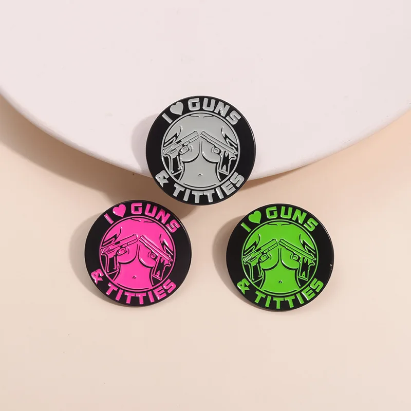 Punk Gothic I Love Guns Enamel Pins Cartoon Sexy And Cool Comics Figure Brooches Backpack Lapel Badge Jewelry Gift for Men Women