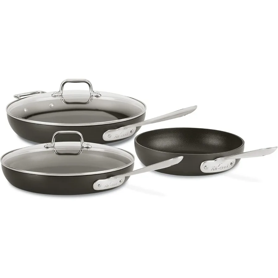 

HA1 Hard Anodized Nonstick Fry Pan Set 3Piece Cookware 8 10 12 Skillets with Lid Induction Compatible Oven Safe to 500F Lid Saf